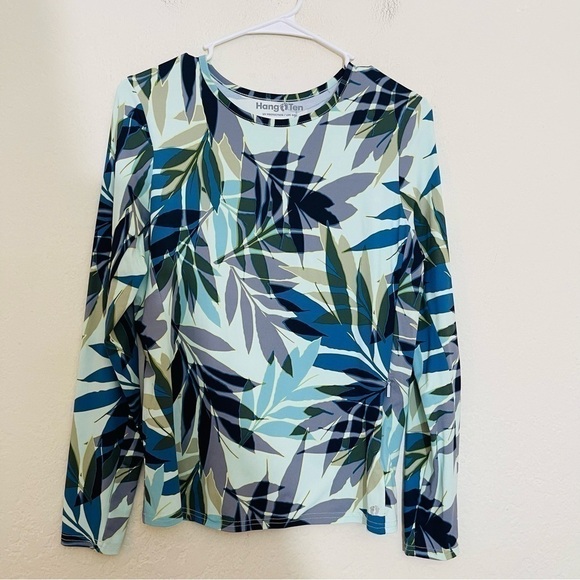 Hang Ten Long Sleeve Sun Shirt Rash Guard Women Size Small Blue/Green - Picture 3 of 12